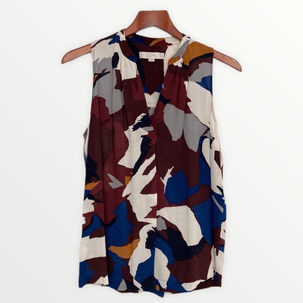 LOFT Multicolor Abstract Sleeveless Blouse